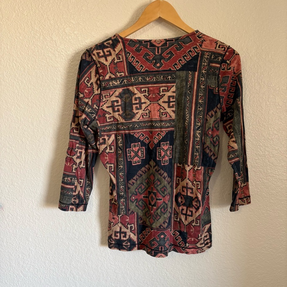 Ralph Lauren Aztec Print Henley Button Up 100% Cotton 3/4 Length Sleeve Shirt L - Picture 5 of 8